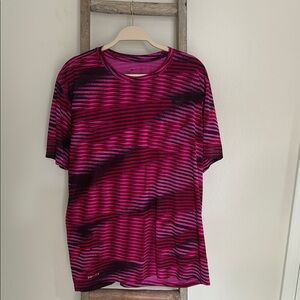 Nike Pink and Black Striped Dry-fit T-Shirt